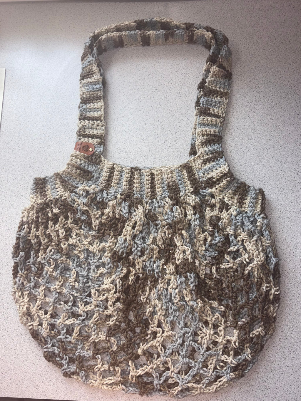 (Ribbed) Mesh Market Bag - Grey and Brown